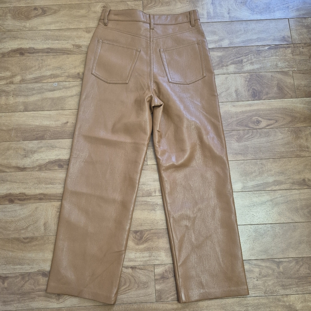 Wilfred Aritzia Women's Cognac Edgy Faux Leather Melina Cropped Pant Size 0 - Picture 10 of 10